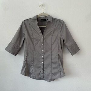 7th Avenue Design Studio New York & Company Midsleeve Grey Cotton Buttonup